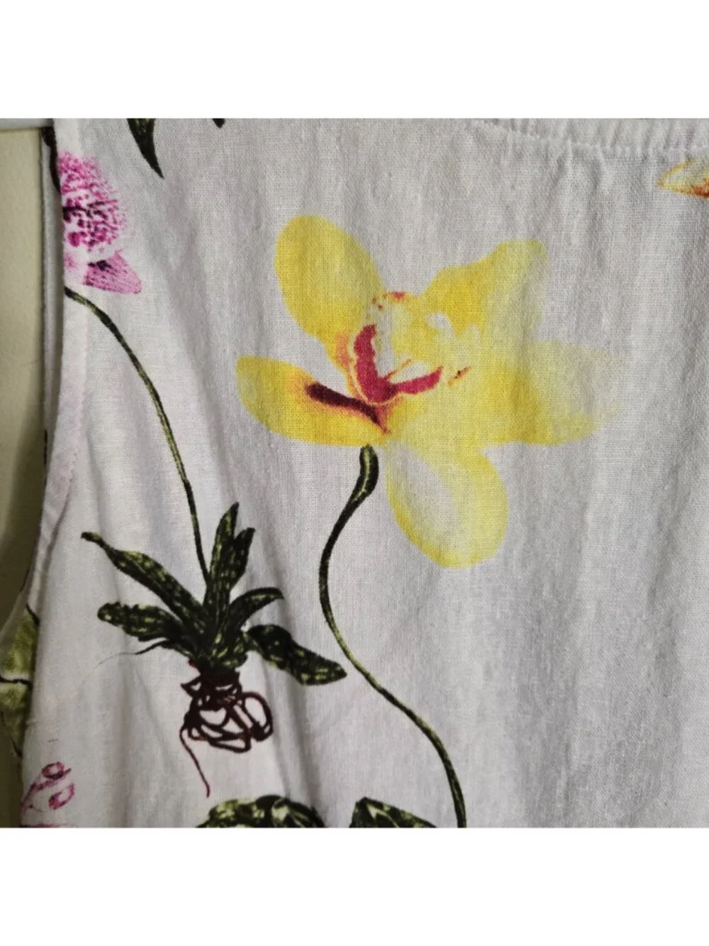 Joie Linen Blend Botanical Sleeveless Shift Dress Pockets Size L